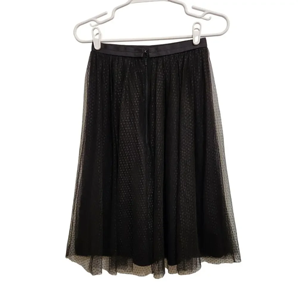 Needle & Thread Black Back Zip Below The Knee A-Line Dotted Tulle Midi Skirt 0